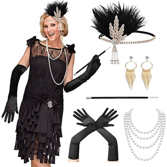 5PCS 1920s Accessories Flapper Great Gatsby Vintage Retro Costume Set NEW - Picture 1 of 16